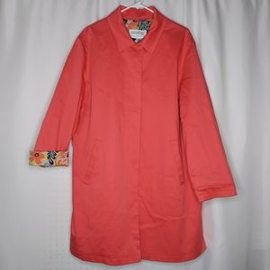 Panache Trench Coat Pink Floral Lined Button Collar Pocket